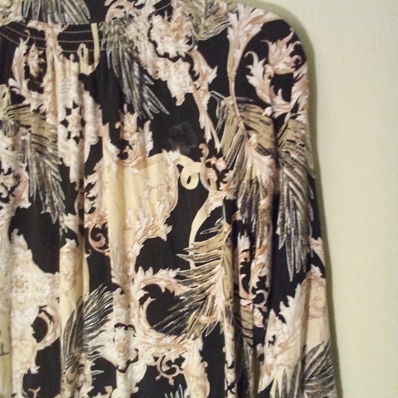 Belle Kim Gravel Blouse Women S Long Sleeve Soft Stretch Pattern Black Tan - Picture 13 of 15